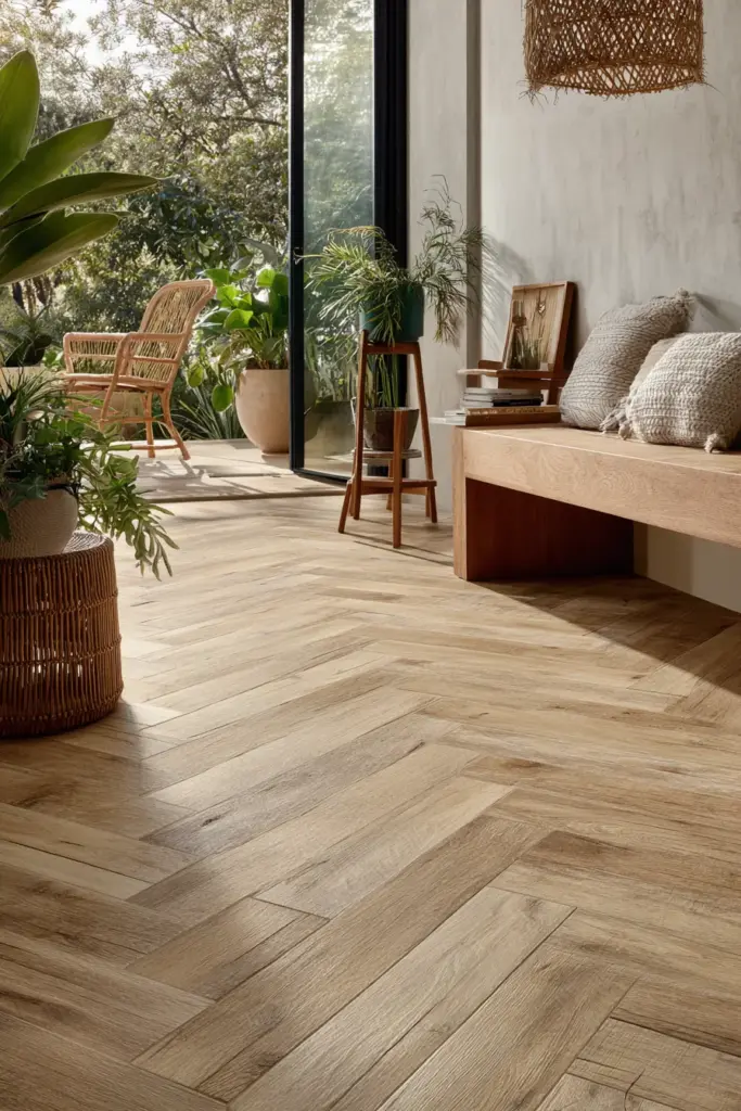Wood-Look Porcelain Tile in Modern Tropical Home