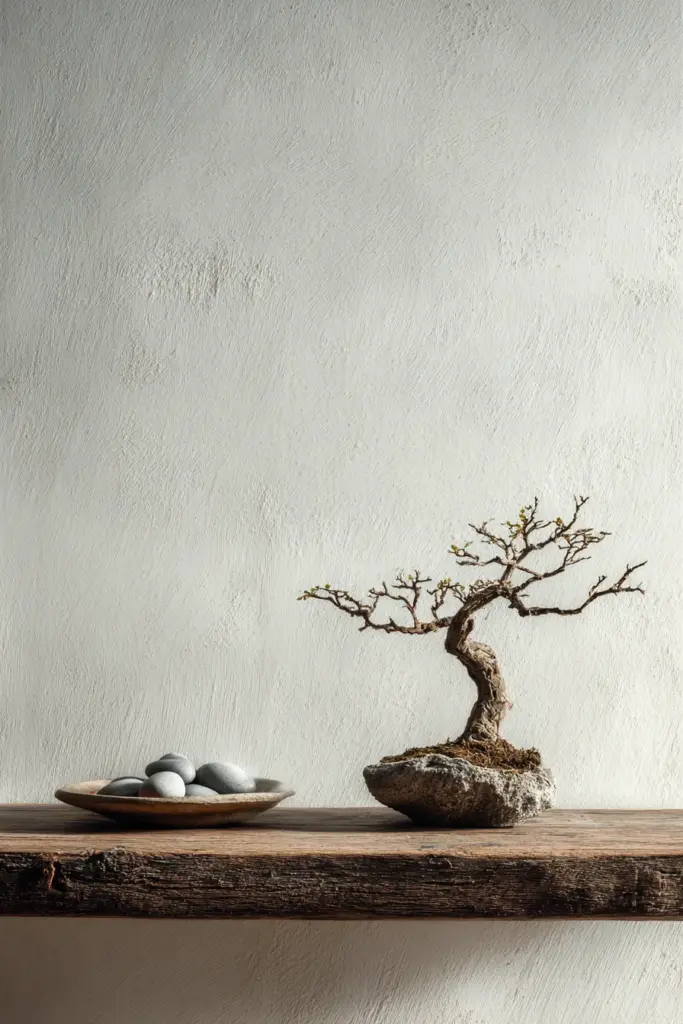 Bonsai on Raw Oak Shelf