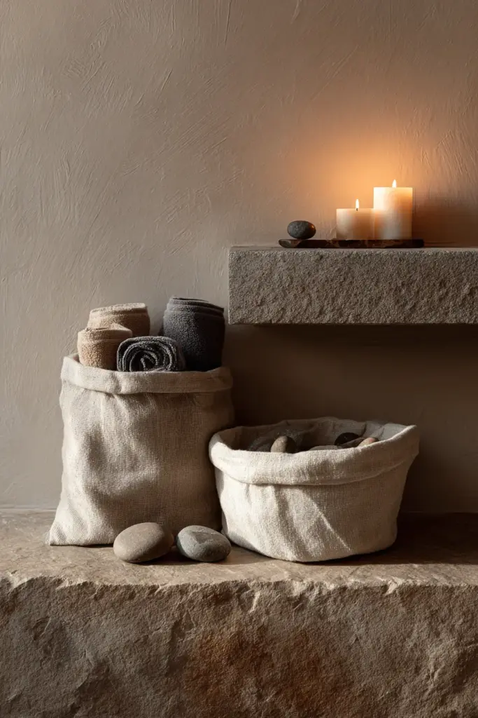 Japandi Bathroom Basket Styling