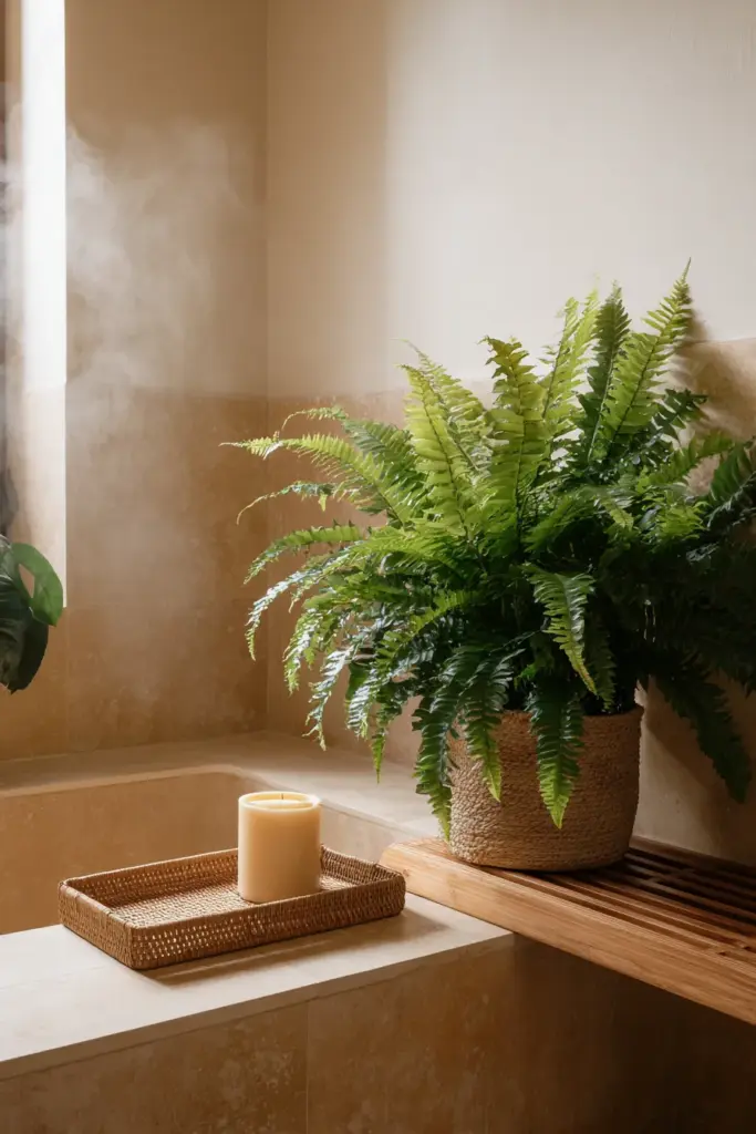 Japandi Bathroom with Boston Fern