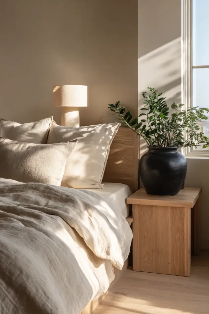 Japandi Bedroom Plant Nightstand