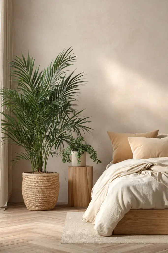 Japandi Bedroom with Parlor Palm