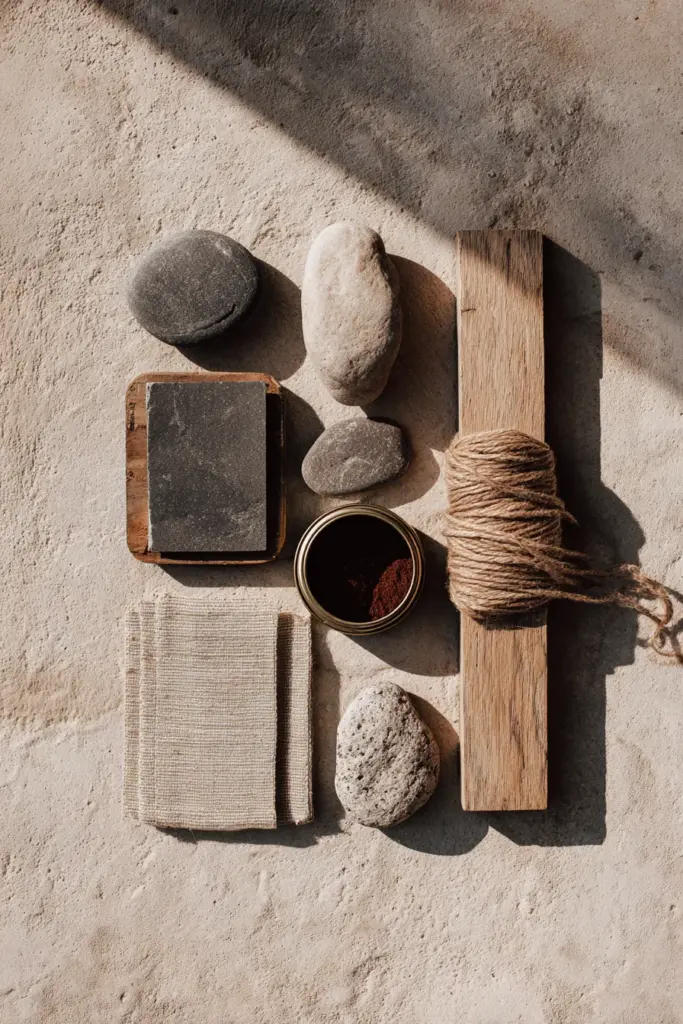 Japandi Bookend Materials Flat Lay