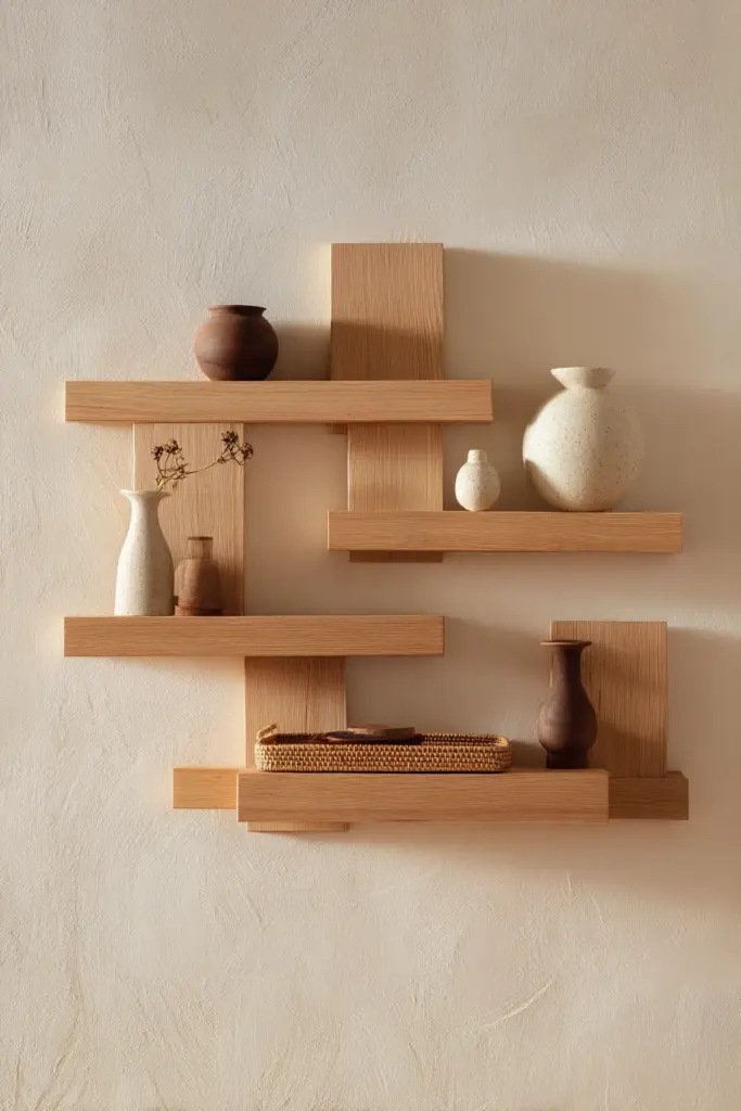 Japandi Cleat Wall Shelf System in Natural Wood