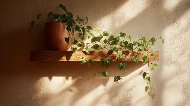 Japandi Floating Shelf with Trailing Pothos