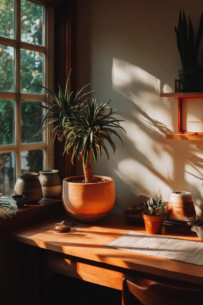 Japandi Home Office Plant Setup