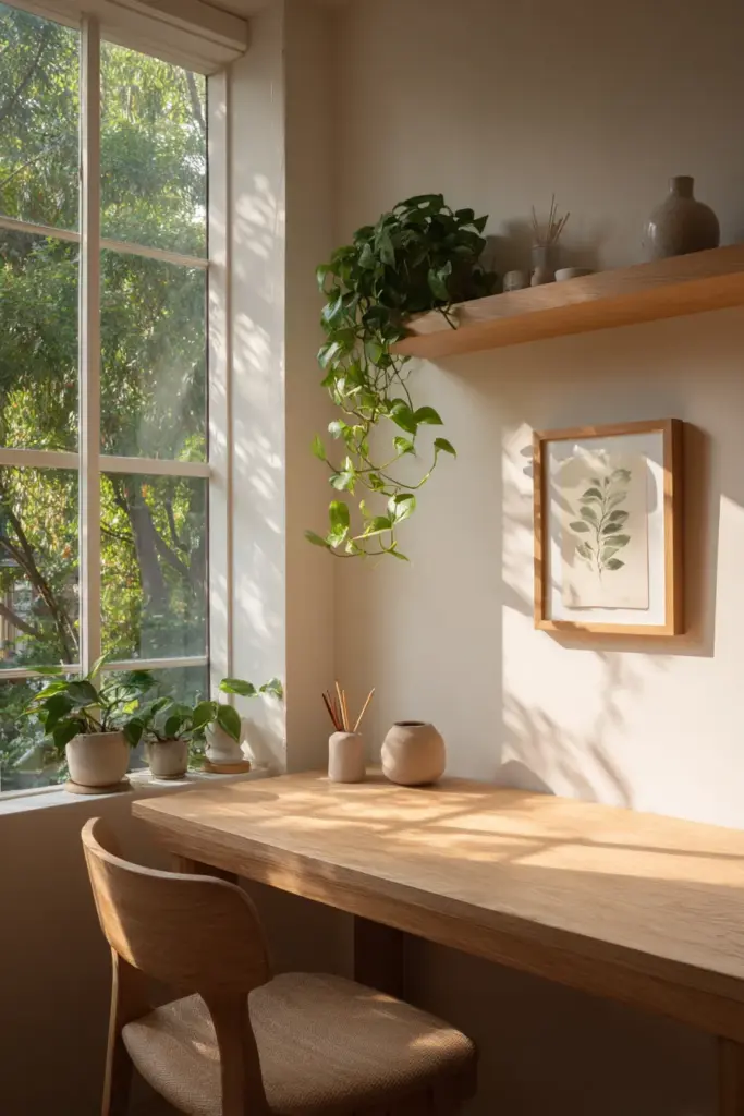 Japandi Home Office with Natural Light