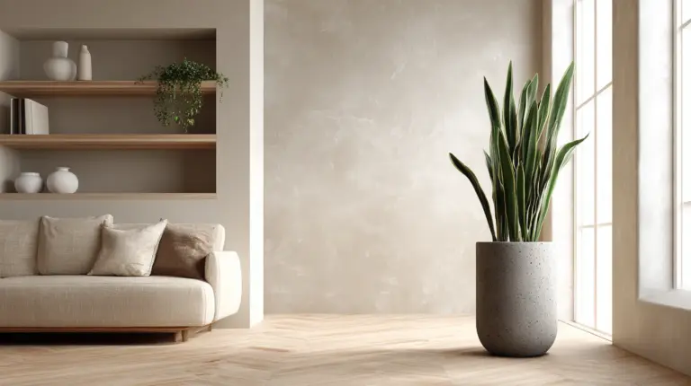Japandi Living Room with Snake Plant