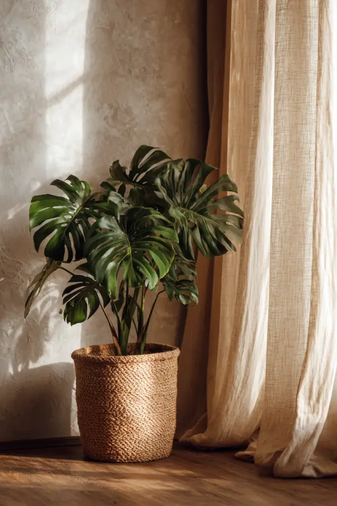Japandi Plant Basket with Indoor Greenery