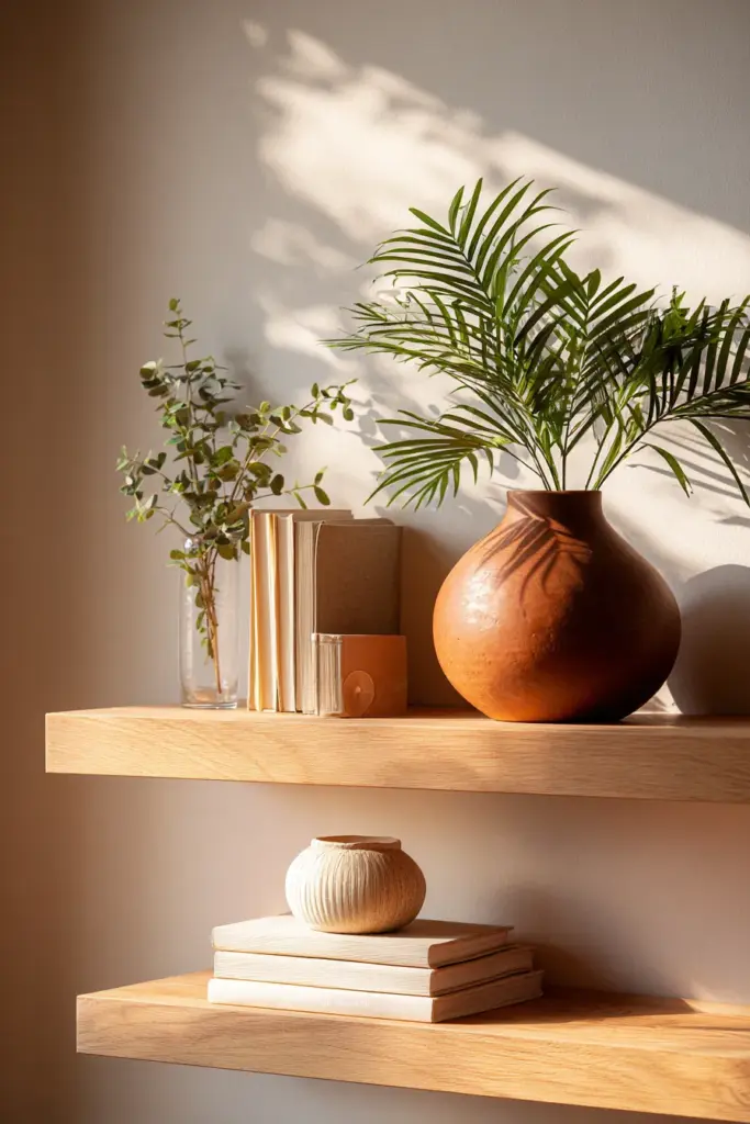 Japandi Shelf Styling with Mixed Hypoallergenic Plants