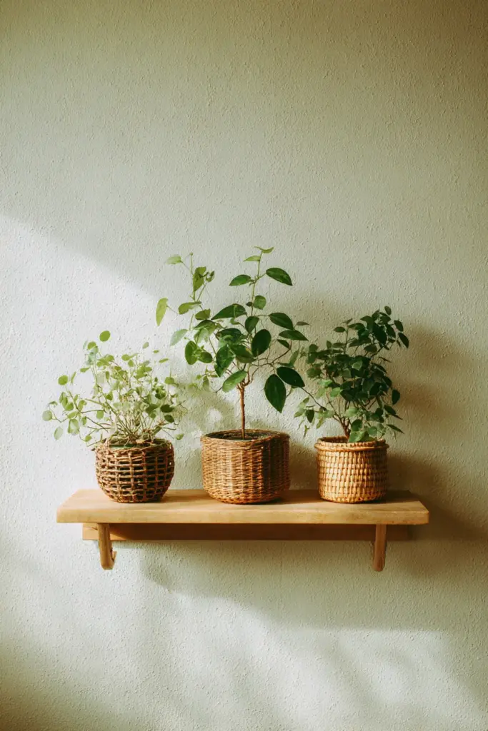 Japandi Shelf Styling with Odd Number Plant Grouping