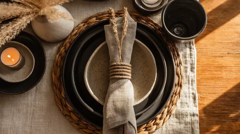 Japandi Table Setting with Handmade Napkin Rings
