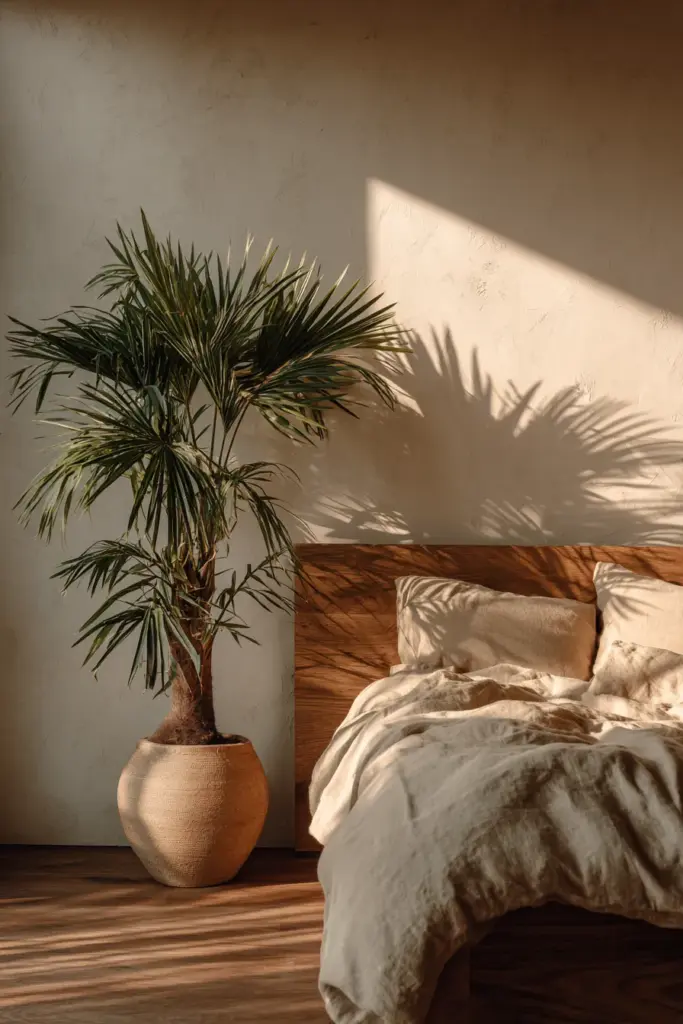 Lady Palm Corner in Japandi Bedroom