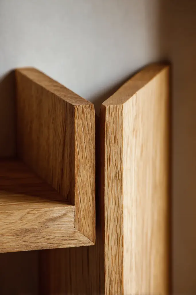 Natural Wood Japandi Bookend Close-Up