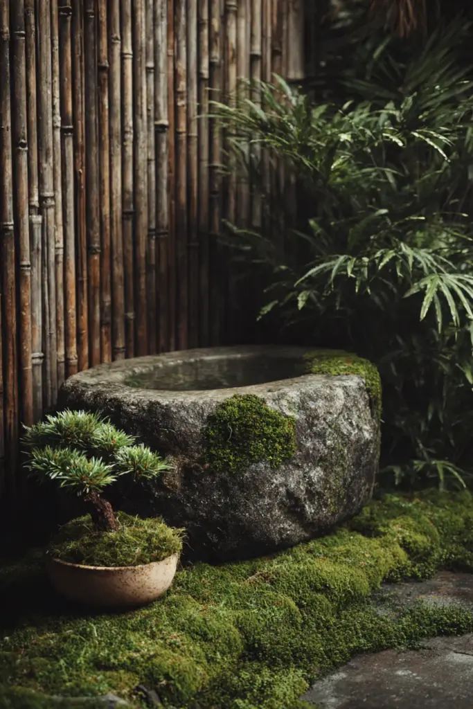 Outdoor Japandi Moss and Bonsai Water Garden