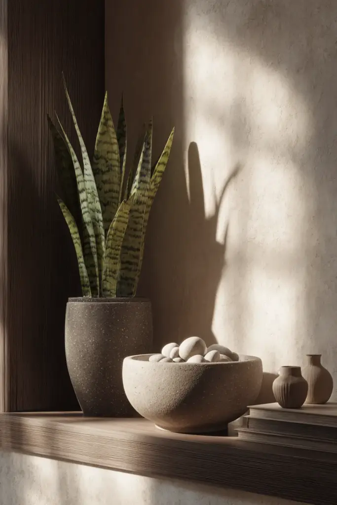 Snake Plant and Stone Basin Pairing