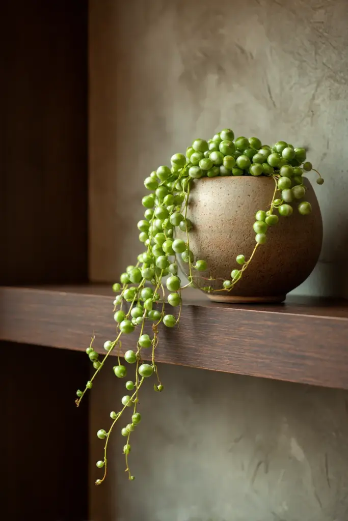 String of Pearls on Open Walnut Shelf