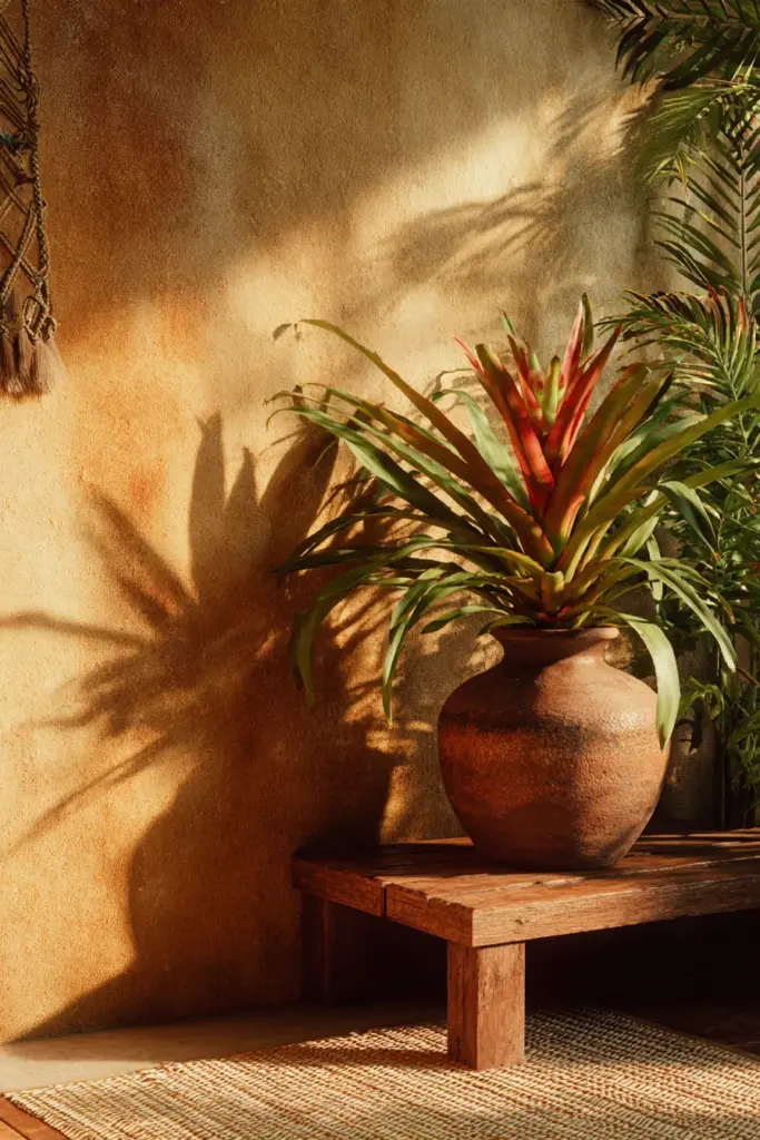 Tropical Japandi Corner with Bromeliad