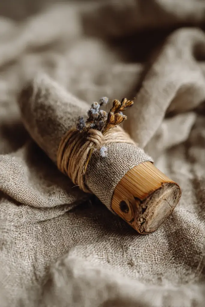 Twine-Wrapped Bamboo Napkin Ring Close-Up