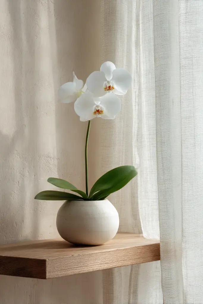 White Orchid on Japandi Shelf
