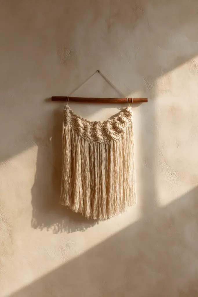 Woven Linen Wall Hanging on Japandi Wall