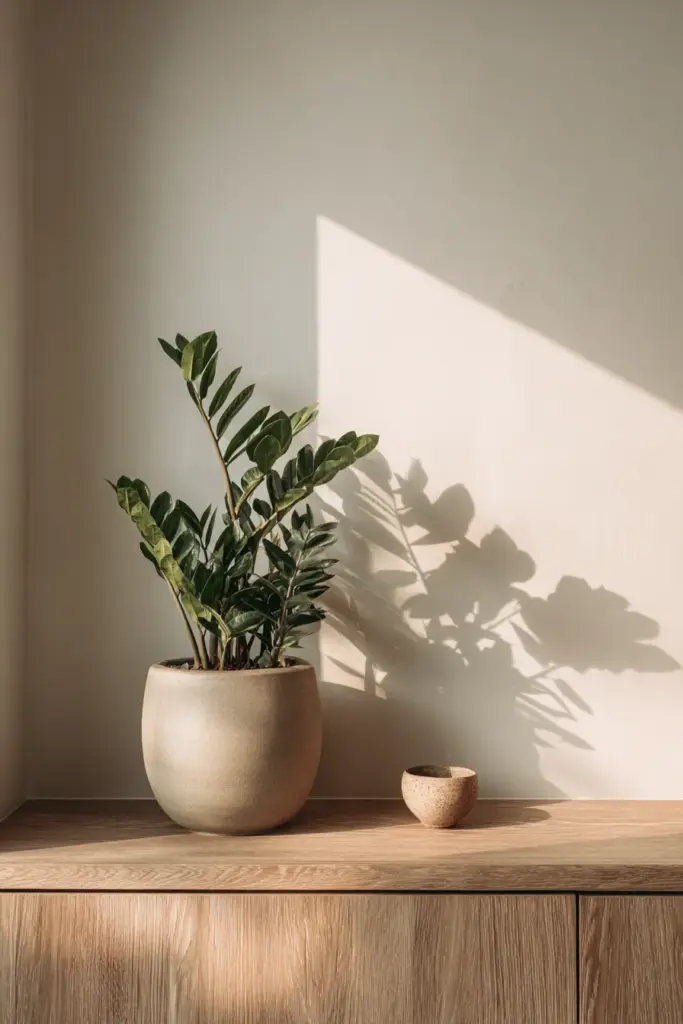 ZZ Plant on Wooden Credenza