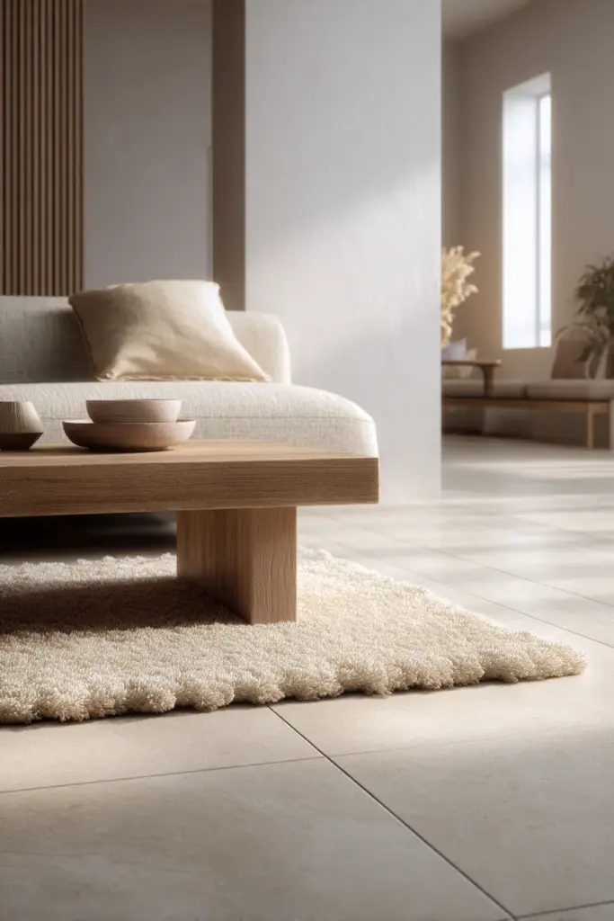 Concrete-Look Tile with Area Rug