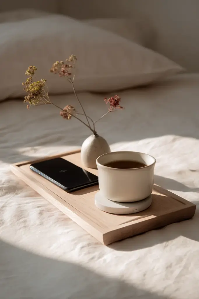 Hidden Wireless Charger in Wood Tray