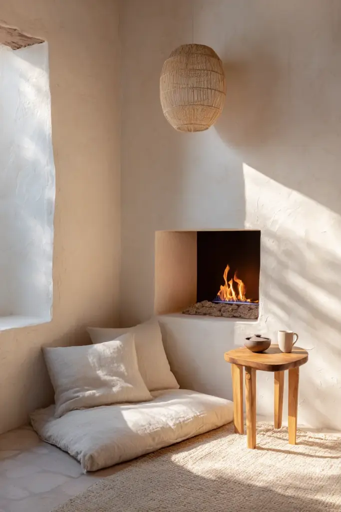 Japandi Corner Fireplace Nook