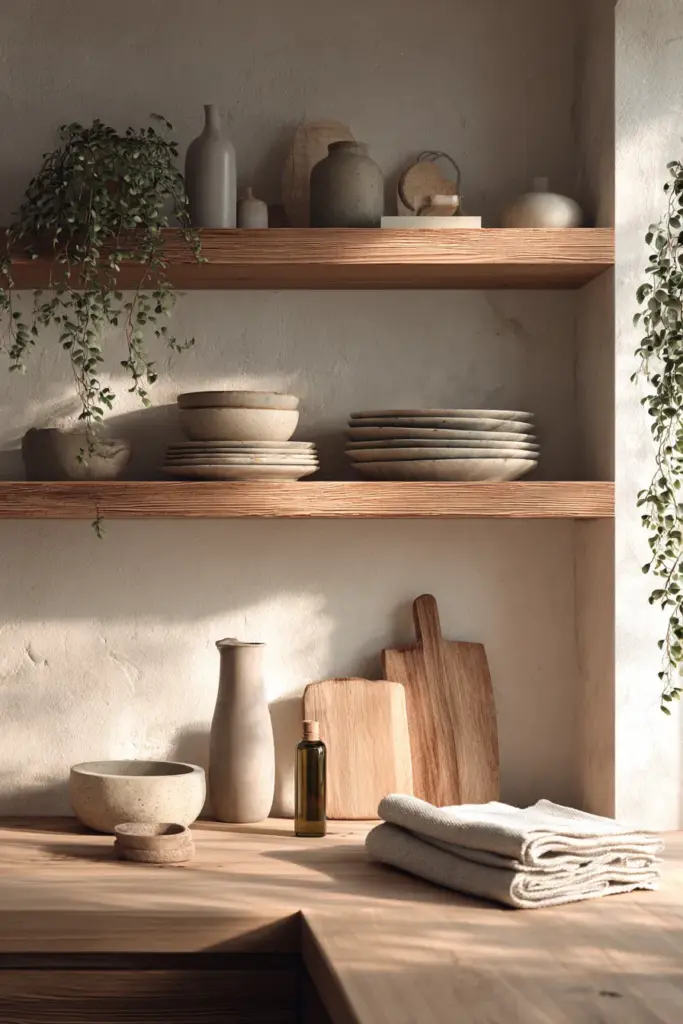 Japandi Kitchen Open Shelving