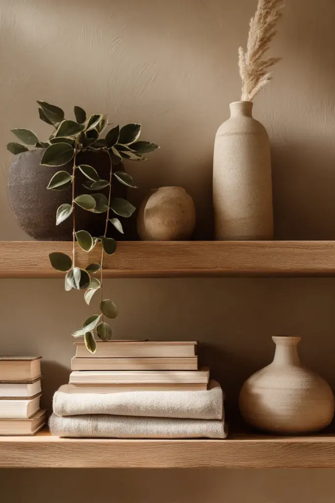 Japandi Shelf Styling with Trailing Plants