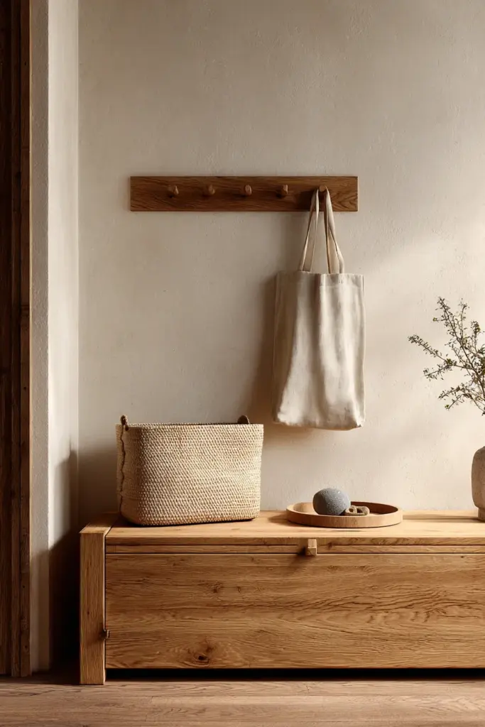 Japandi Storage Bench and Peg Rail Corner