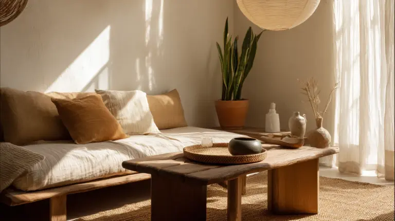 Japandi Zen Living Room — Warm Minimal Light