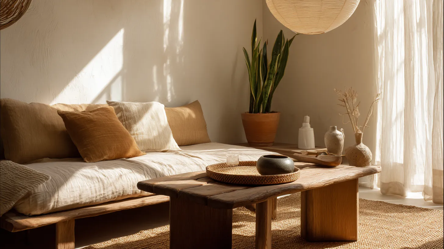 Japandi Zen Living Room — Warm Minimal Light