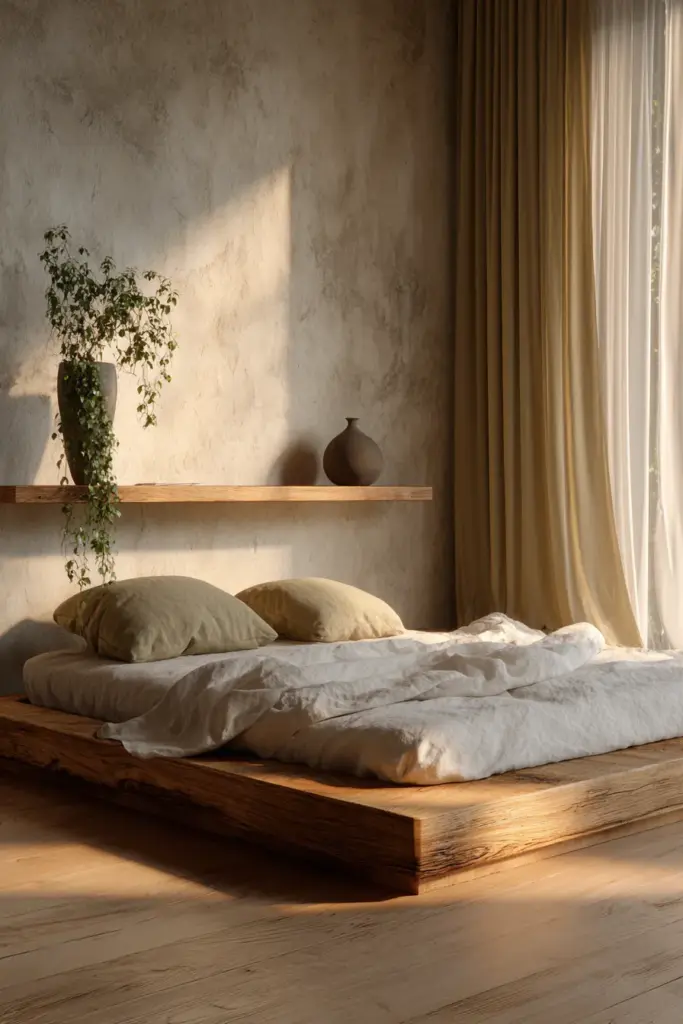 Low Platform Bed Japandi Bedroom