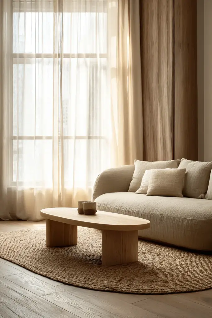 Low-Profile Japandi Sofa and Coffee Table Layout