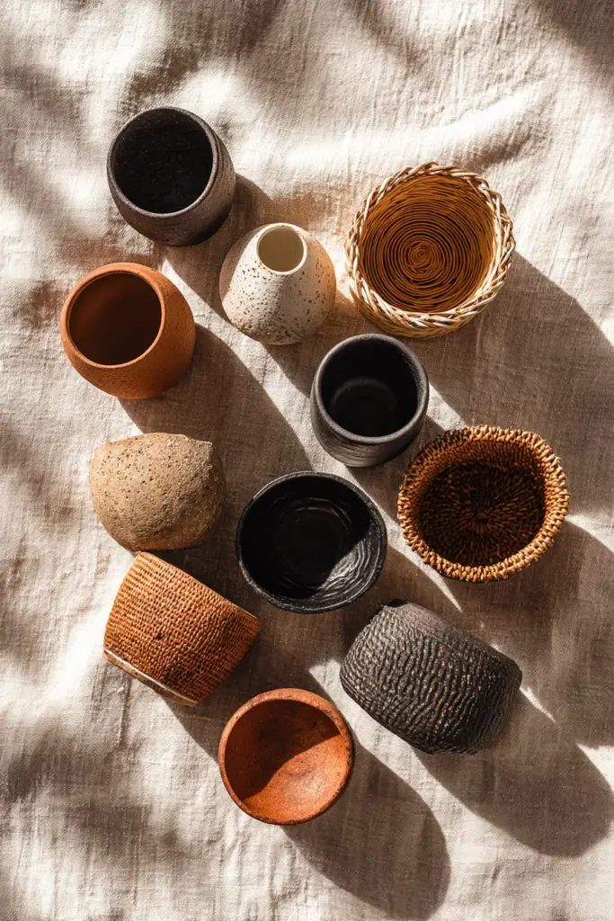 Neutral Planters Flat Lay — Japandi Pot Collection