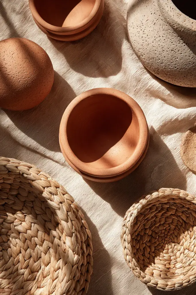 Neutral Pots and Woven Baskets Flatlay