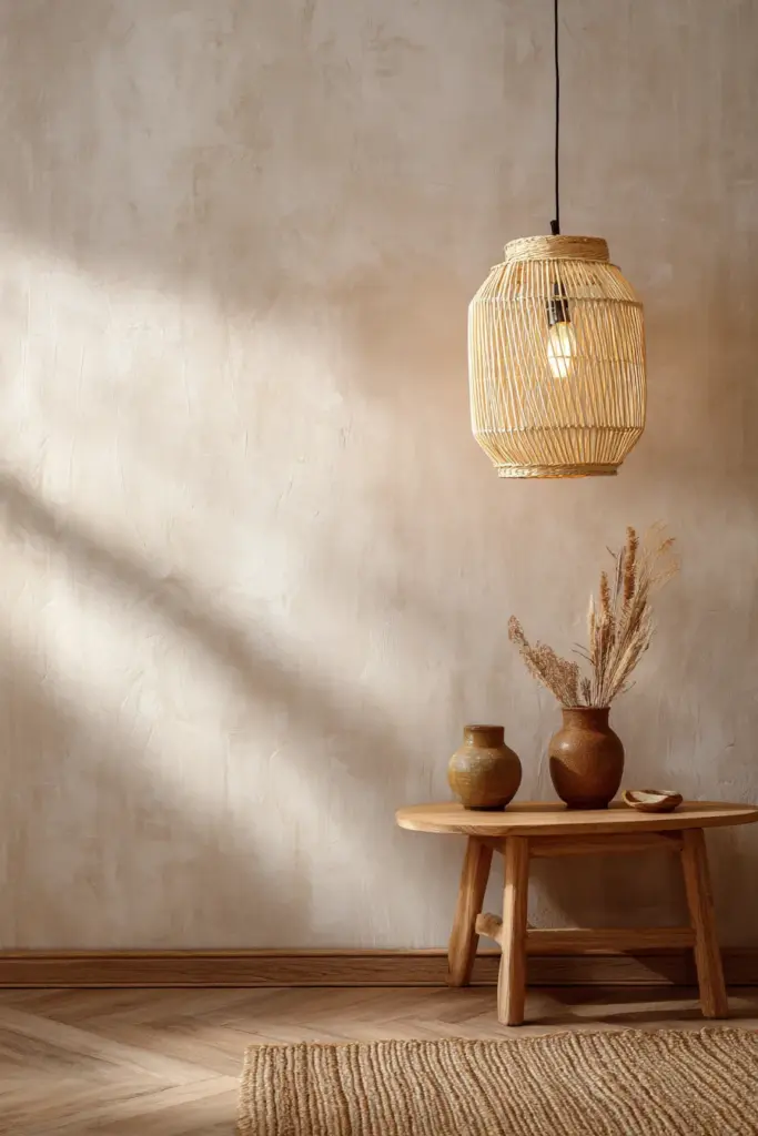 Rattan Pendant Lamp Over Minimal Corner