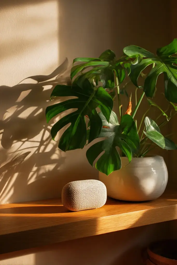 Rattan Speaker with Monstera Plant