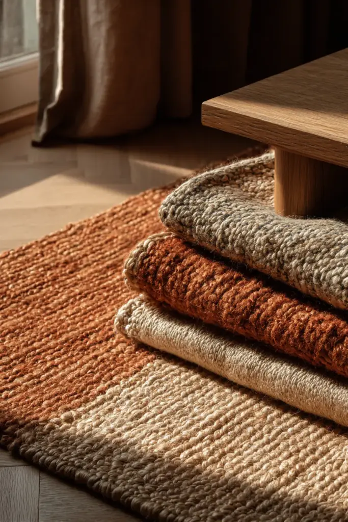 Rug Layering Over Rental Flooring — Japandi Style