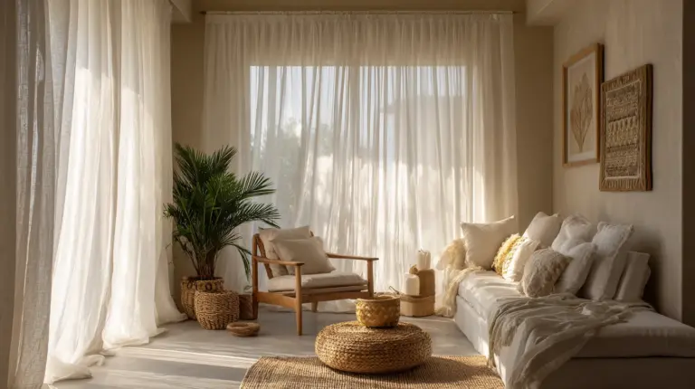 Airy Small Living Room with Sheer Curtains
