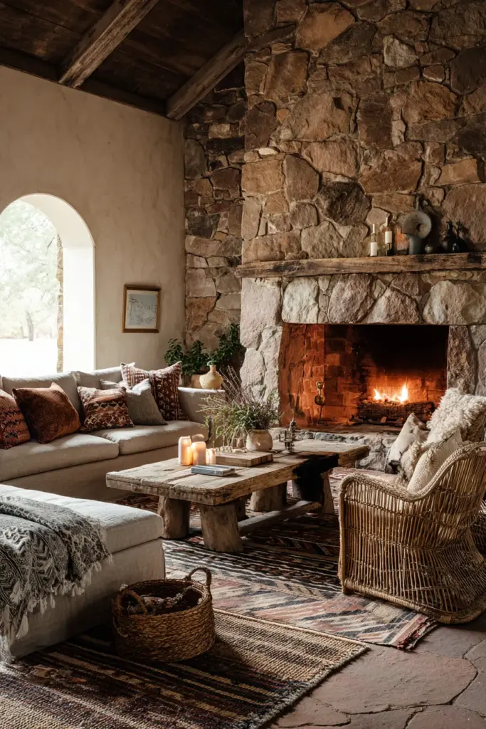Asymmetrical Eclectic Fireplace Seating