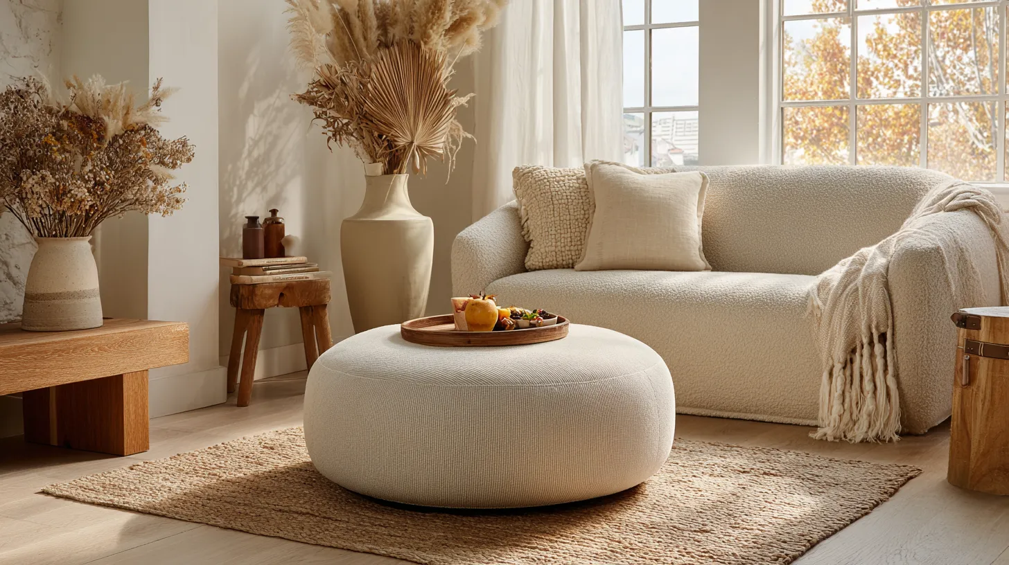 Cozy Small Living Room with Round Ottoman