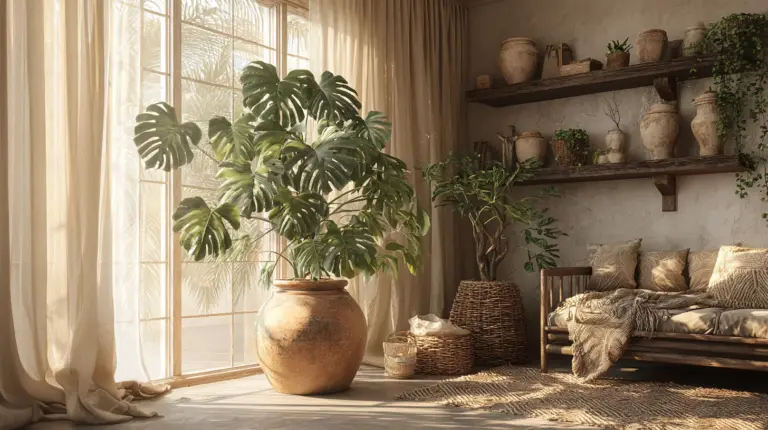 Eclectic living room styled with monstera