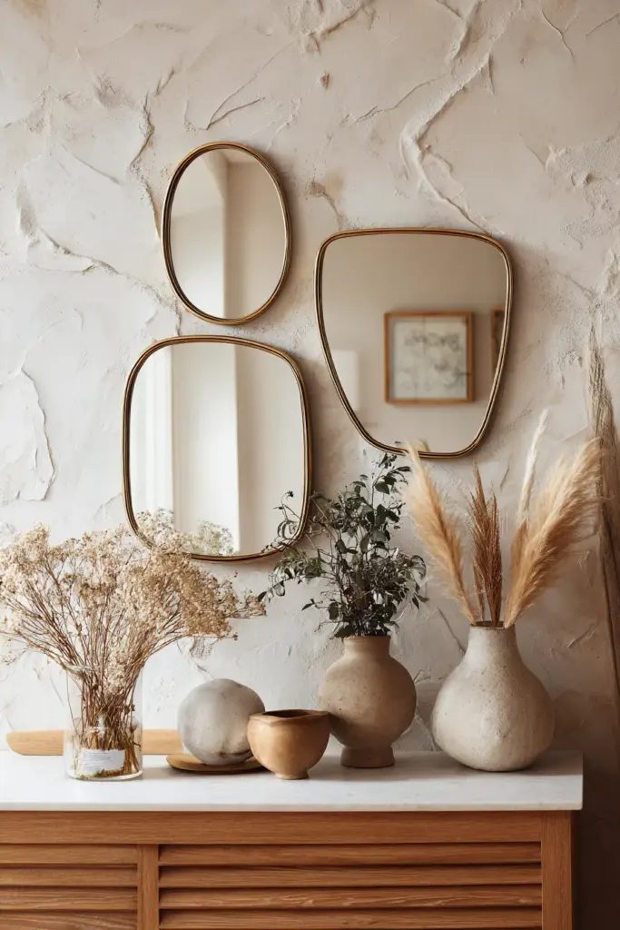 Gallery Wall of Mirrors with Brass Frames