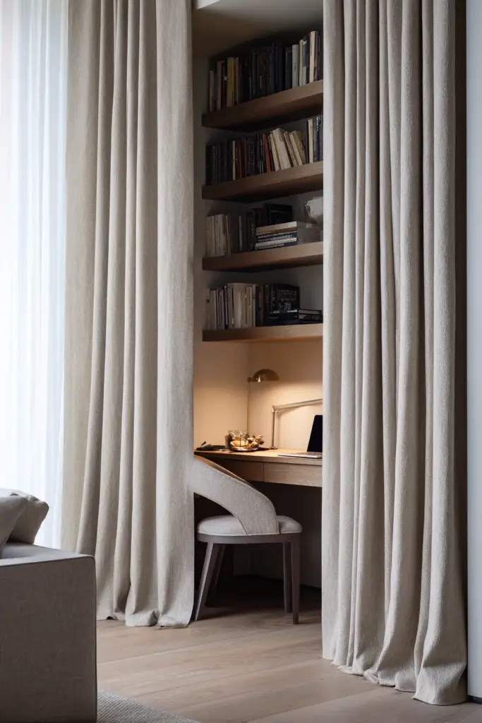 Hidden Home Office with Curtain