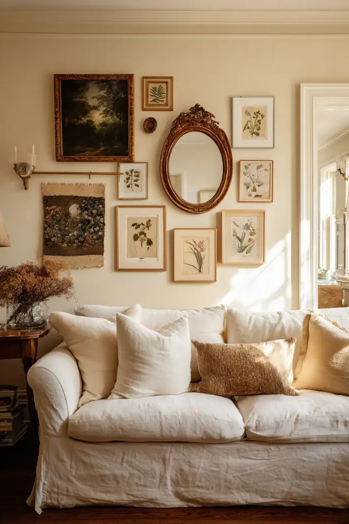 Salon-Style Gallery Wall Above Sofa