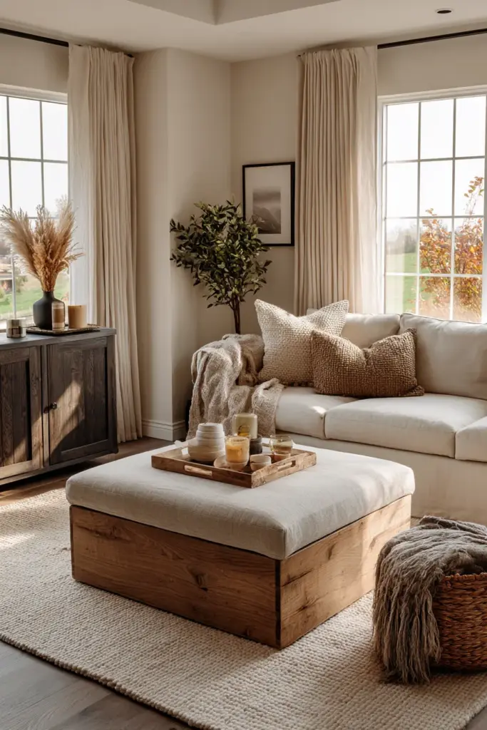 Storage Ottoman in Family Living Room