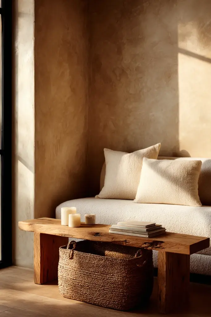 Wooden Bench with Basket